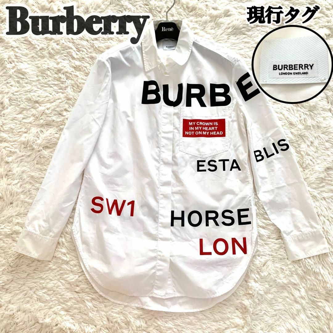 BURBERRY(バーバリー)の美品✨現行タグ バーバリー ロンドン ホースフェリー シャツ 長袖 ロゴ レディースのトップス(シャツ/ブラウス(長袖/七分))の商品写真