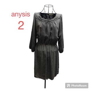 エニィスィス(anySiS)のanysis  ドット柄ワンピース　袖7部　サイズ2 M(ひざ丈ワンピース)