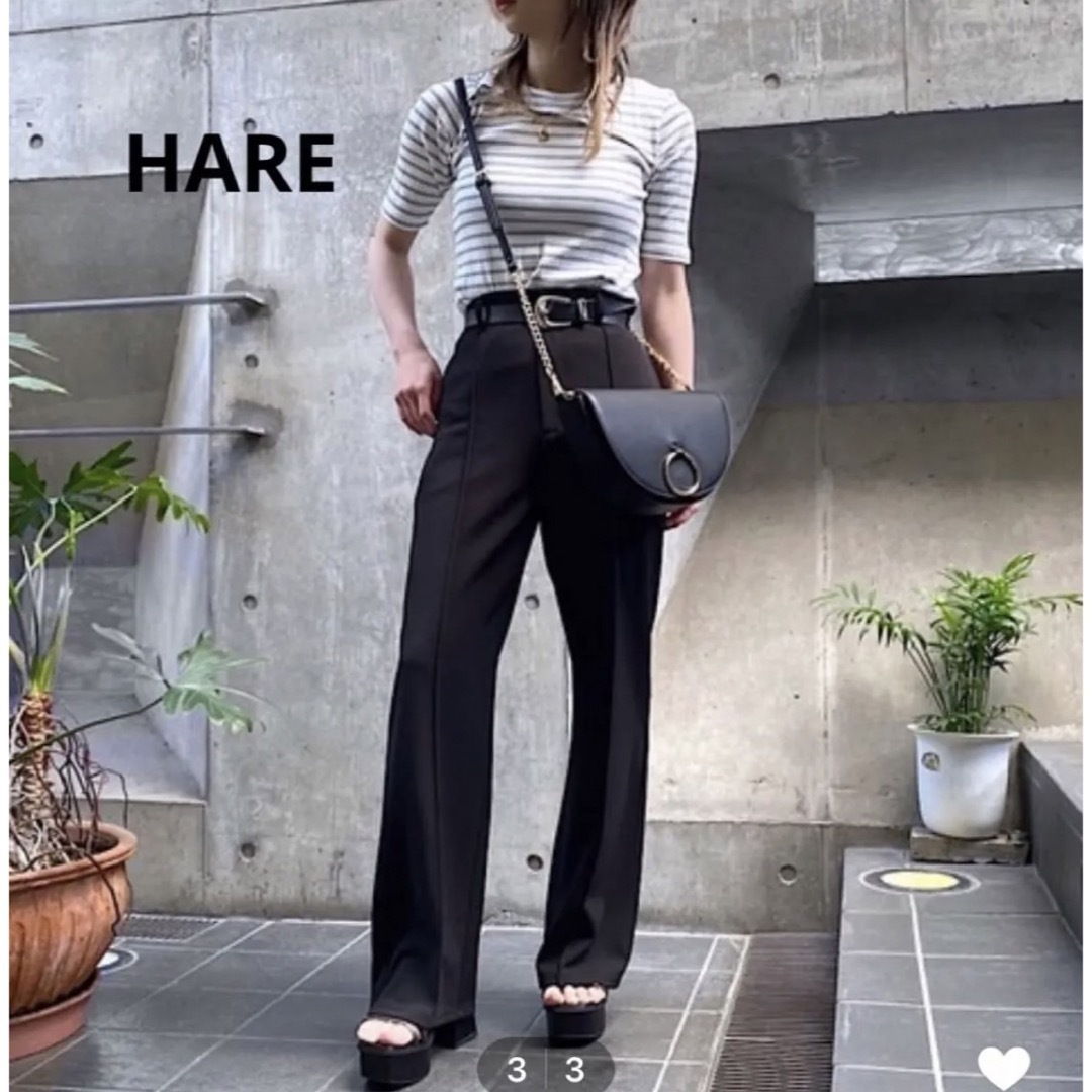 HARE(ハレ)のHARE レディース  カラーソフトフレアパンツ ブラック レディースのパンツ(カジュアルパンツ)の商品写真