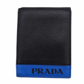 プラダ(PRADA)のプラダ PRADA カードケース メンズ ブランド レザー カードケース カード入れ ブラック 黒 ブルー 青 バイカラー ビジネス 仕事 【中古】(パスケース/IDカードホルダー)