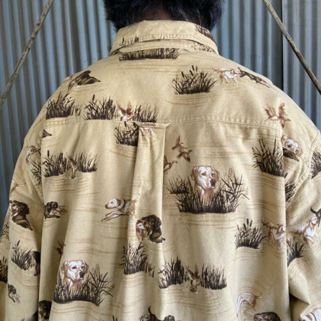 ビッグサイズ WOOLRICH ウールリッチ 総柄 オールプリント アニマル イヌ 犬 DOG シャモアクロスシャツ 長袖シャツ メンズ2XL