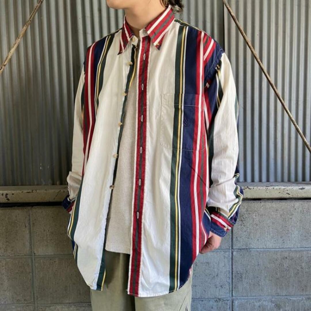 90年代 NAUTICA ノーティカ ワンポイントロゴ 刺繍 長袖 マルチストライプシャツ メンズXL相当 | フリマアプリ ラクマ