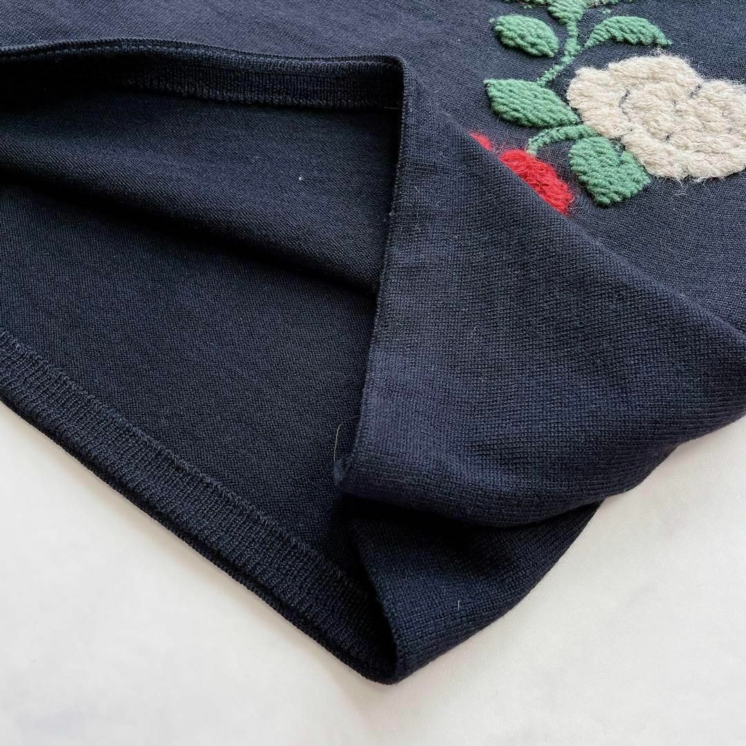 Sybilla】希少*ニットワンピース 花柄刺繍 ローズ ロング丈 黒 - ひざ Sybilla】希少*ニットワンピース 花柄刺繍 ローズ ロング丈 黒 - ひざ