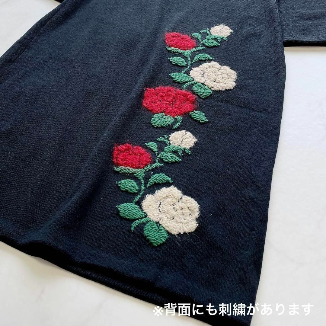 Sybilla】希少*ニットワンピース 花柄刺繍 ローズ ロング丈 黒 - ひざ Sybilla】希少*ニットワンピース 花柄刺繍 ローズ ロング丈 黒 - ひざ