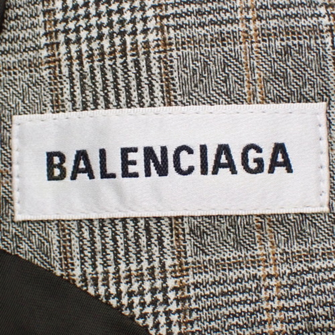 90s バレンシアガ シルク テーラードジャケット チェック BBロゴ  ボタン