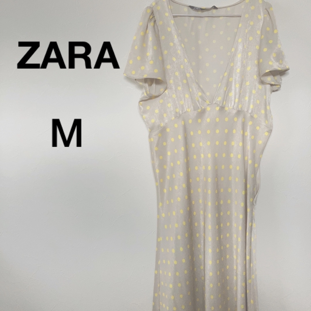 ZARA ザラ ワンピース ドット水玉 パーティ M S イエロー グレー 半袖 | フリマアプリ ラクマ