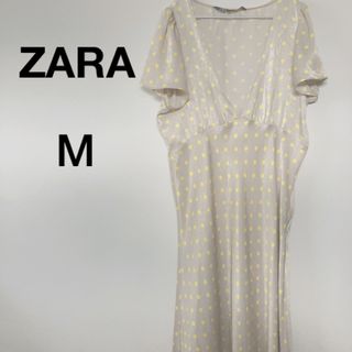 ザラ(ZARA)のZARA ザラ ワンピース ドット水玉 パーティ M S イエロー グレー 半袖(ロングワンピース/マキシワンピース)