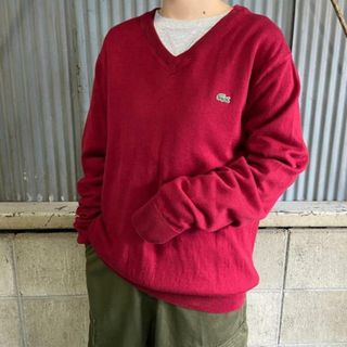 ラコステ LACOSTE フランス企画 Vネック コットンニットセーター 8 メンズXL /taa001736