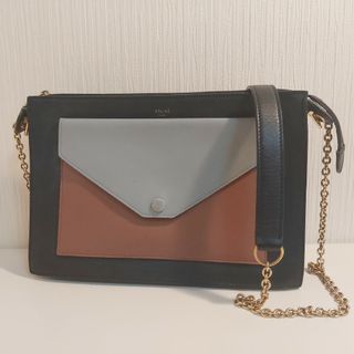 セリーヌ(celine)のセリーヌ チェーンショルダーバッグ レザー トリコロール ブラック ゴールド金具(ショルダーバッグ)