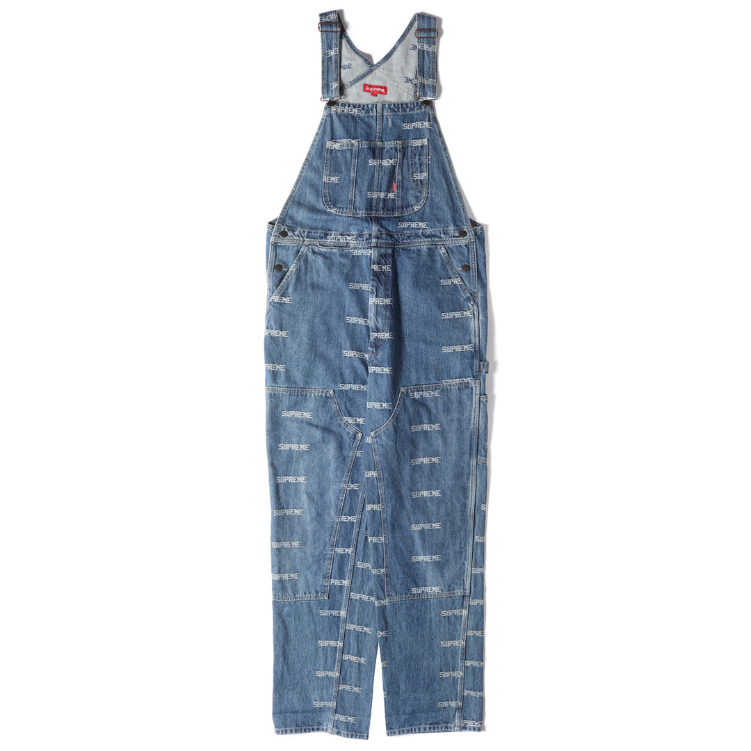 Supreme シュプリーム オーバーオール サイズ:L デニム ブランドロゴ柄 総柄 ペインター Logo Denim Overalls 19SS ブルー ズボン ボトムス ストリート カジュアル ブランド【メンズ】【美品】