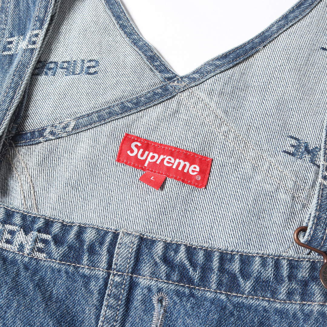 Supreme シュプリーム オーバーオール サイズ:L デニム ブランドロゴ柄 総柄 ペインター Logo Denim Overalls 19SS ブルー ズボン ボトムス ストリート カジュアル ブランド【メンズ】【美品】