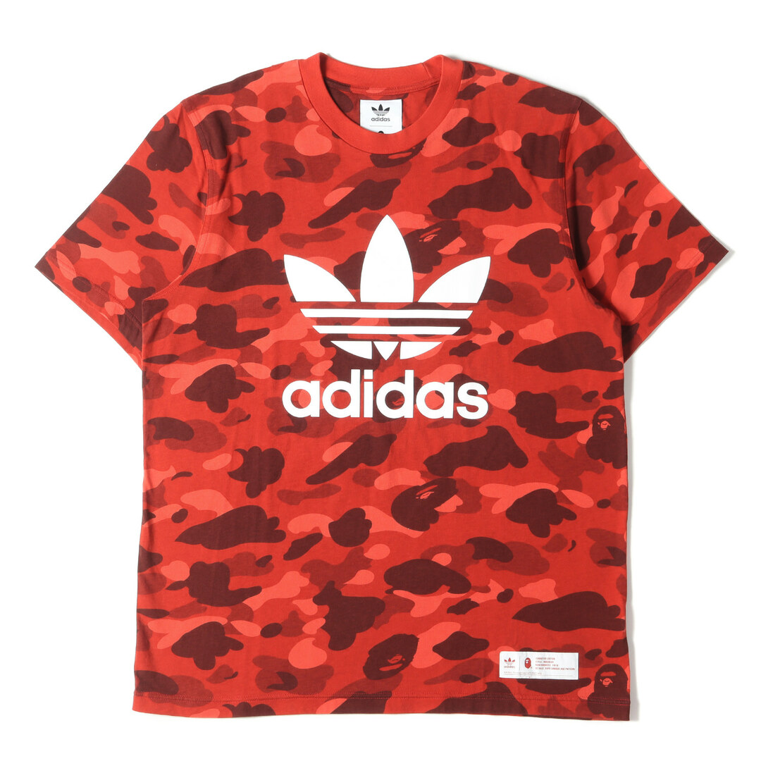 A BATHING APE ア ベイシング エイプ Tシャツ サイズ:XO adidas アディダス トレフォイルロゴ カラーカモ 猿迷彩 クルーネック 半袖 Tシャツ CAMO TEE 18AW レッドカモ 赤 トップス カットソー コラボ 【メンズ】【美品】