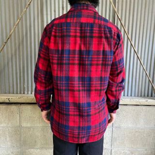 70年代 USA製 PENDLETON ペンドルトン ネルシャツ ウール長袖シャツ チェック柄 レッド (メンズ L) O7860