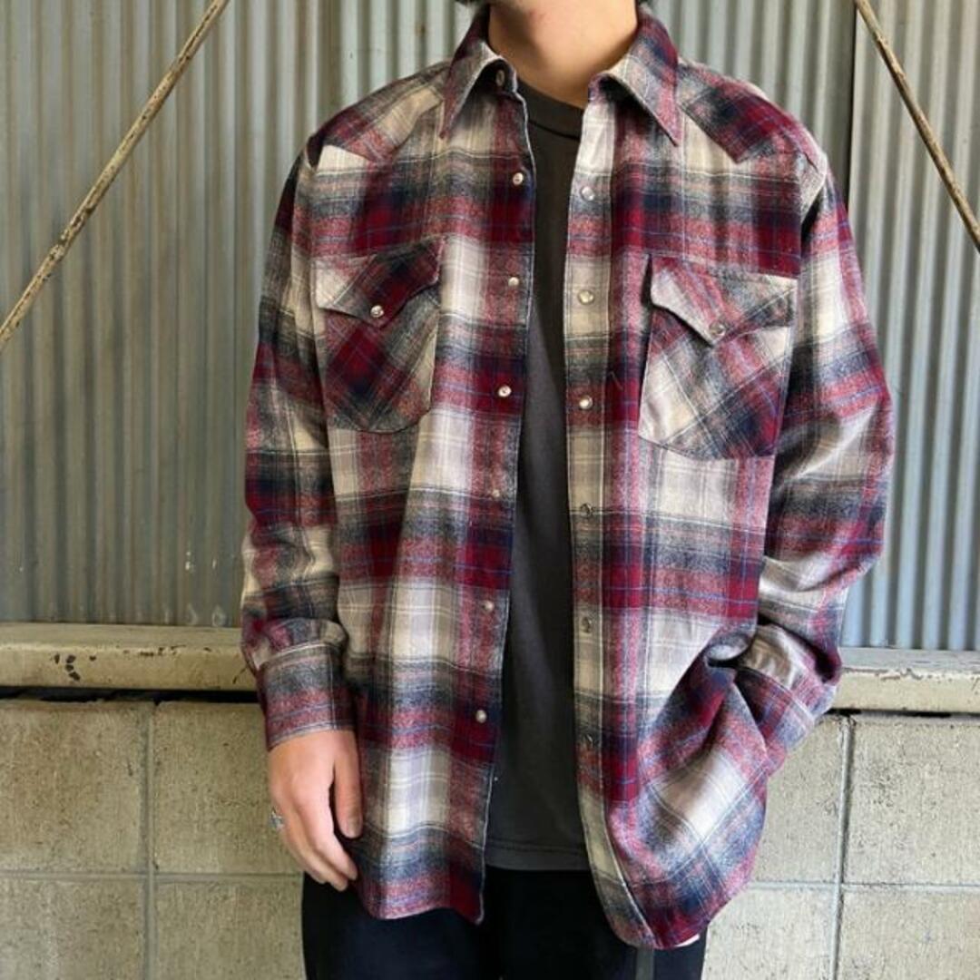 PENDLETON ウールシャツ　70s 赤　オンブレチェックシャツ