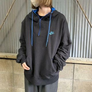 《希少》ナイキ NIKE ☆ハーフジップスウェット L デカロゴ ネイビー 紺色