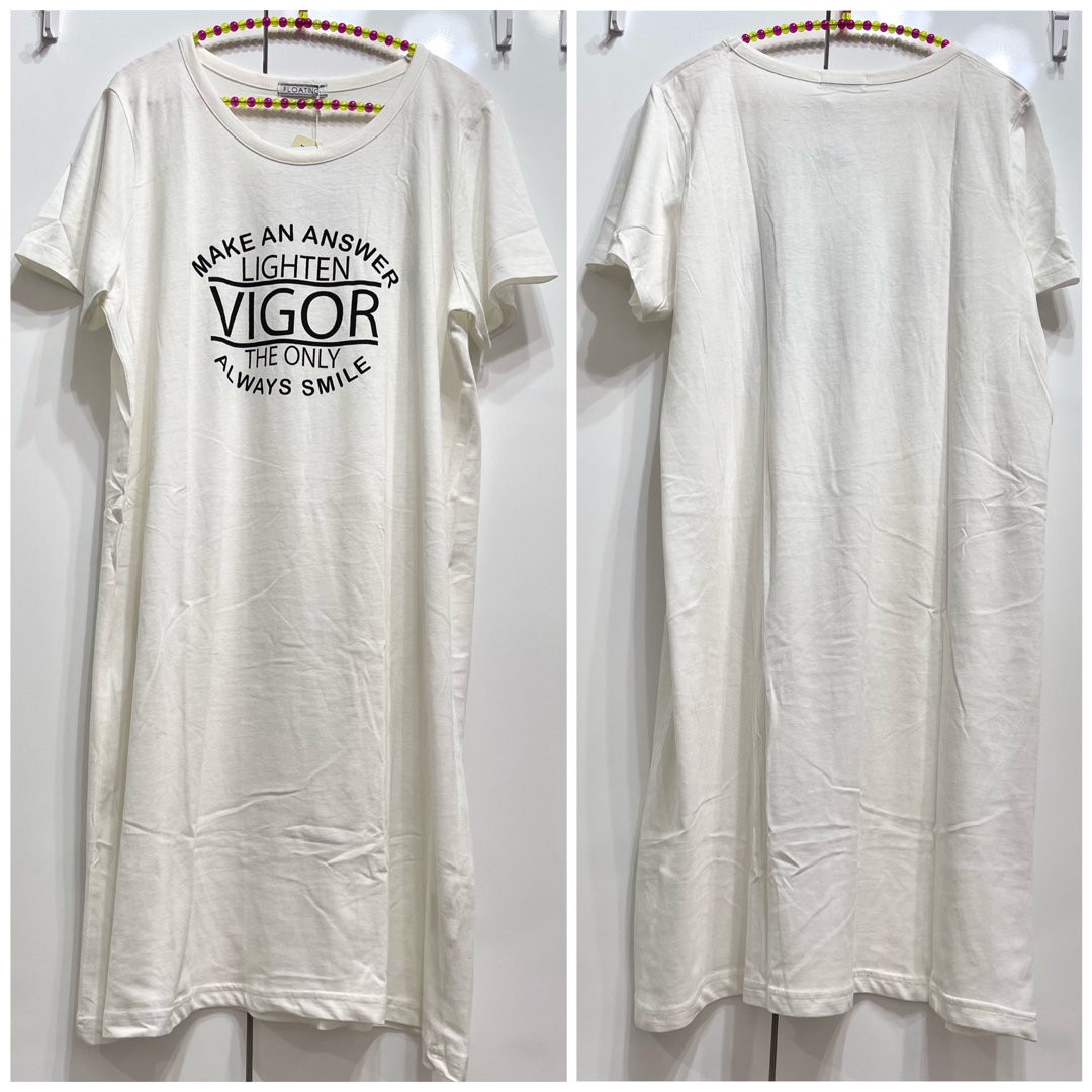 新品◆大きいサイズ♡ロング丈Tシャツ♡Tシャツワンピース/チュニック♡ホワイト レディースのトップス(Tシャツ(半袖/袖なし))の商品写真