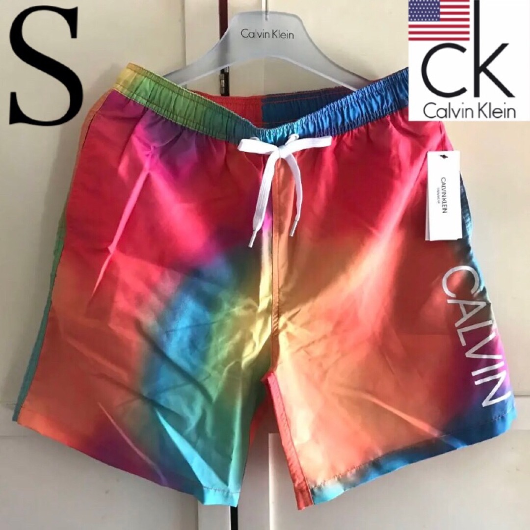新品】カルバンクライン USA ck メンズ 水着 S レインボー 下着-