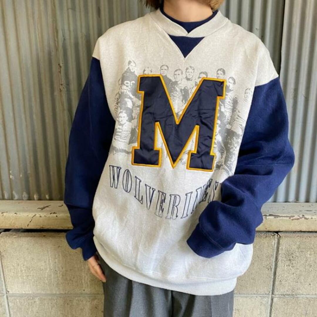 90年代 Michigan wolverines バイカラー カレッジチーム プリント スウェットシャツ メンズM