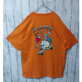 エクストララージ　Tシャツ Lサイズ　オレンジ　スカルデカロゴプリント(Tシャツ/カットソー(半袖/袖なし))