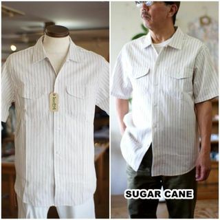 シュガーケーン(Sugar Cane)のsugarcane シュガーケーン　半袖ストライプワークシャツ　38699 L(シャツ)