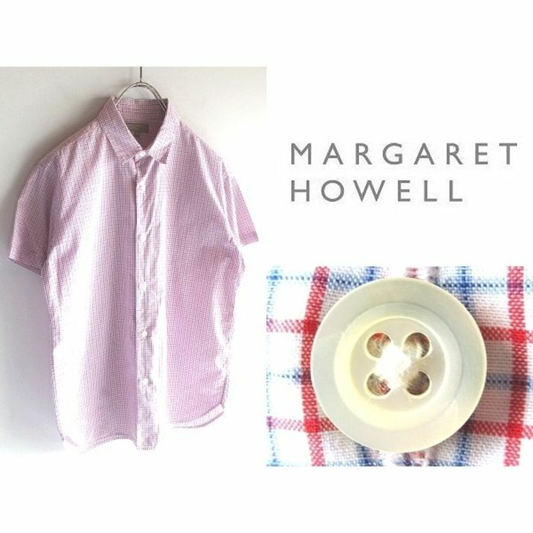 MARGARET HOWELL コットン 半袖 グラフチェックシャツ S