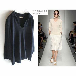 マーガレットハウエル(MARGARET HOWELL)のマーガレットハウエル TWISTED LINEN COTTON ニット ネイビー(ニット/セーター)