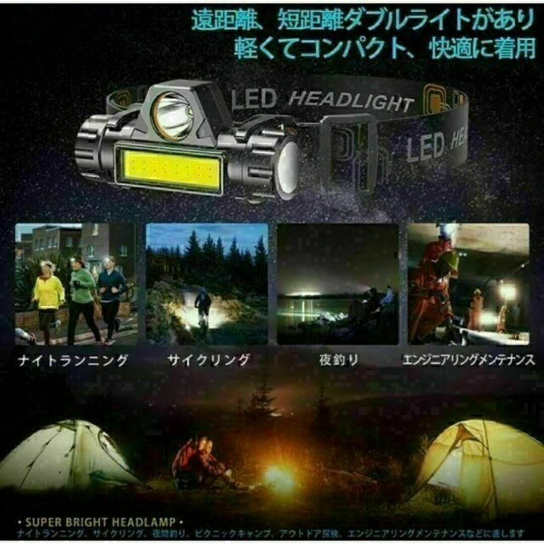 2個セット LEDヘッドライト USB充電式 90°回転 アウトドア　夜釣り スポーツ/アウトドアのアウトドア(ライト/ランタン)の商品写真