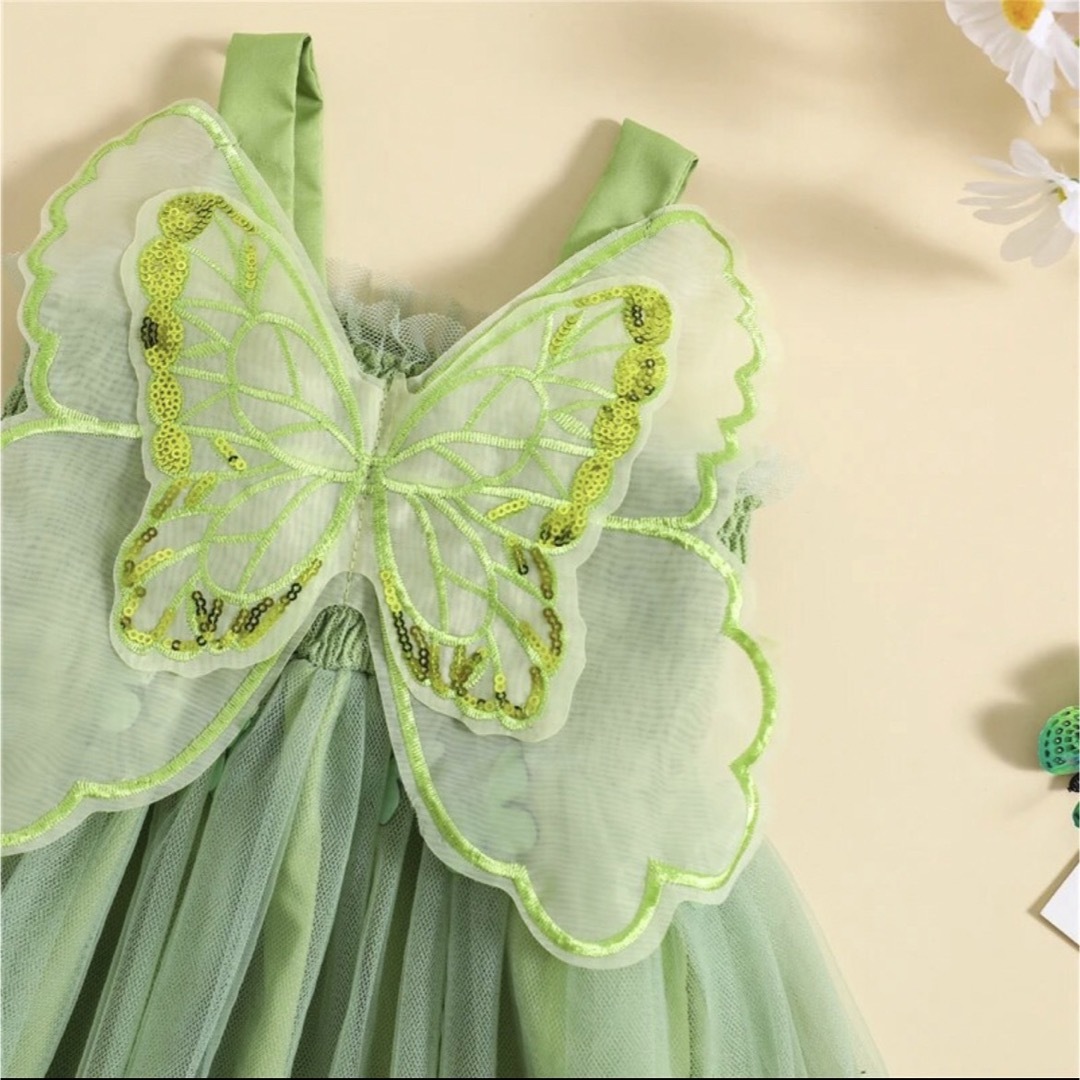 ❤︎ チュールレース ドレス 110 ティンカーベル グリーン 結婚式 誕生日の通販 by momo's shop｜ラクマ