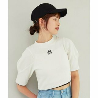 マジェスティックレゴン(MAJESTIC LEGON)の【アイボリー】モチーフパールクロップドTシャツ(カットソー(長袖/七分))