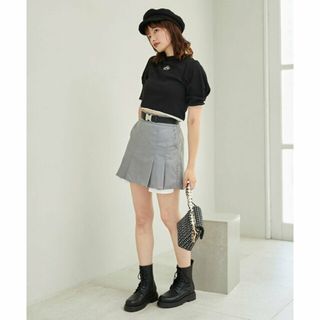 マジェスティックレゴン(MAJESTIC LEGON)の【ブラック】モチーフパールクロップドTシャツ(カットソー(長袖/七分))