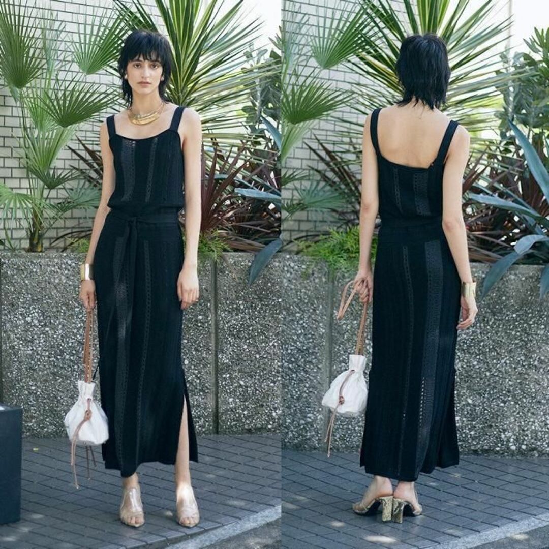 Ameri VINTAGE(アメリヴィンテージ)のAMERI LACE LIKE LONG KNIT DRESS レディースのワンピース(ロングワンピース/マキシワンピース)の商品写真