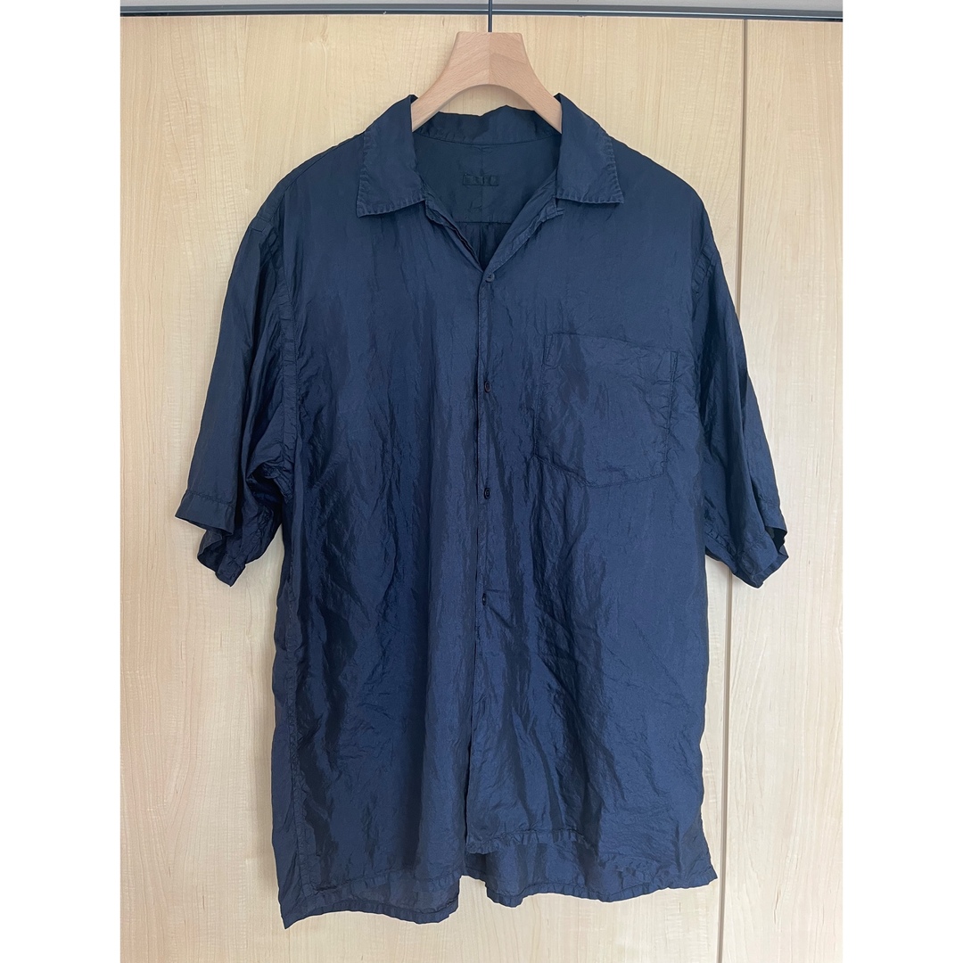 comoli 21ss シルクオープンカラーシャツ navy サイズ2