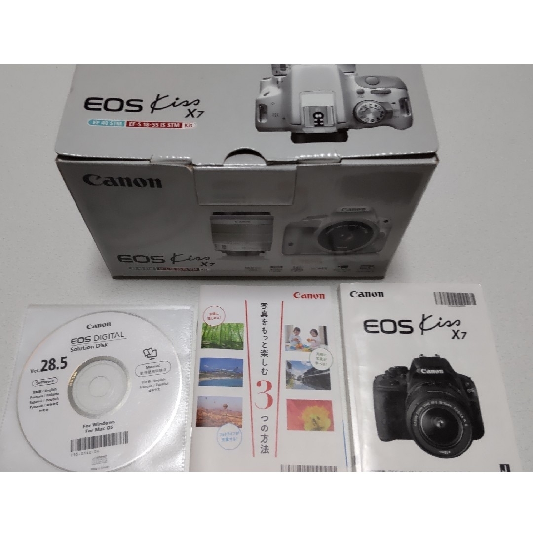 Canon - EOS Kiss X7 レンズキット(ホワイト)+望遠レンズ (ブラック)の