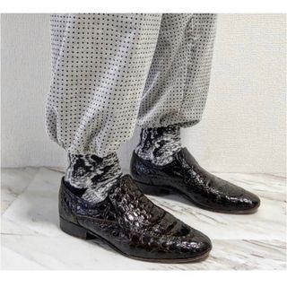 ジャコメッティ(Giacometti)のvintage スペイン製 クロコダイル 型押し スリッポン 黒 レザーシューズ(ドレス/ビジネス)