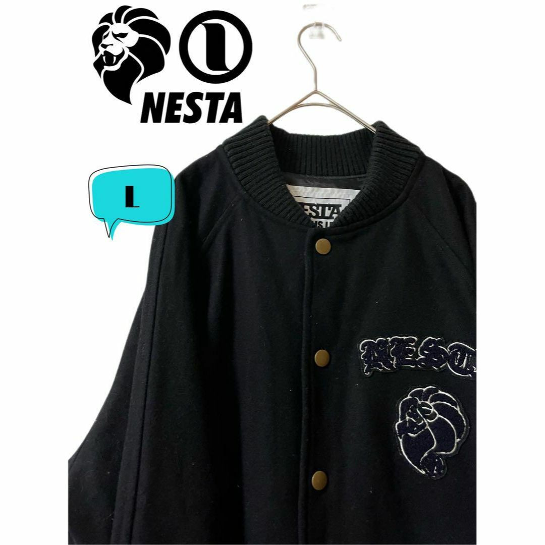 NESTA BRAND ネスタ　ウール地 リブブルゾン 立体ロゴスタジャン L