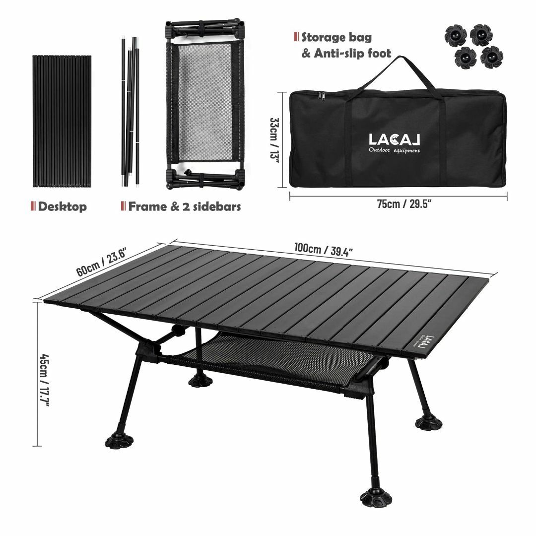 LACAL アウトドアテーブル ロールテーブル キャンプテーブル 3階段高さ調整 5