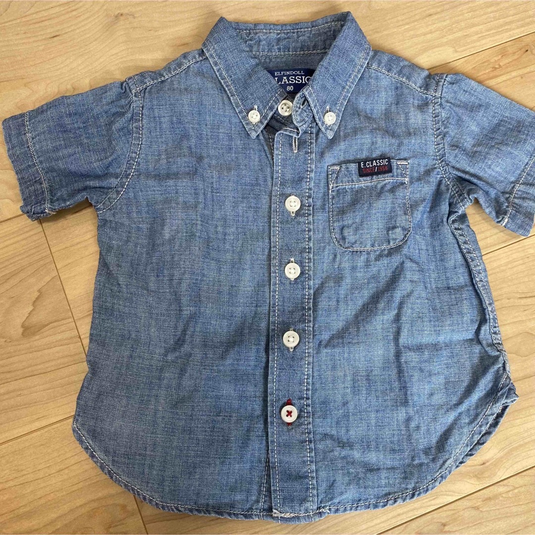 デニムシャツ 半袖シャツ 半袖 西松屋 80 キッズ/ベビー/マタニティのキッズ服男の子用(90cm~)(Tシャツ/カットソー)の商品写真