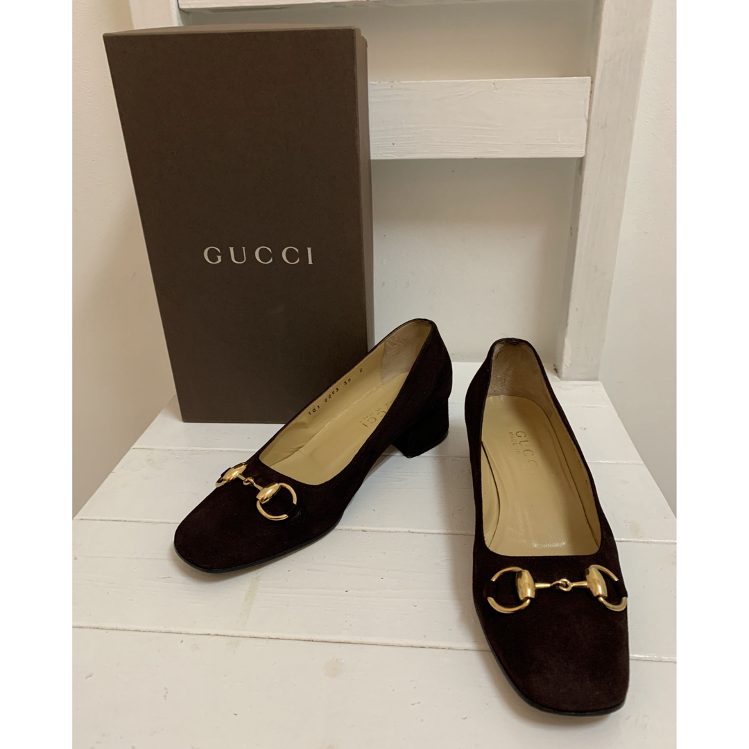 GUCCI VINTAGE ITALY製 ホースビット スエードレザーパンプス-