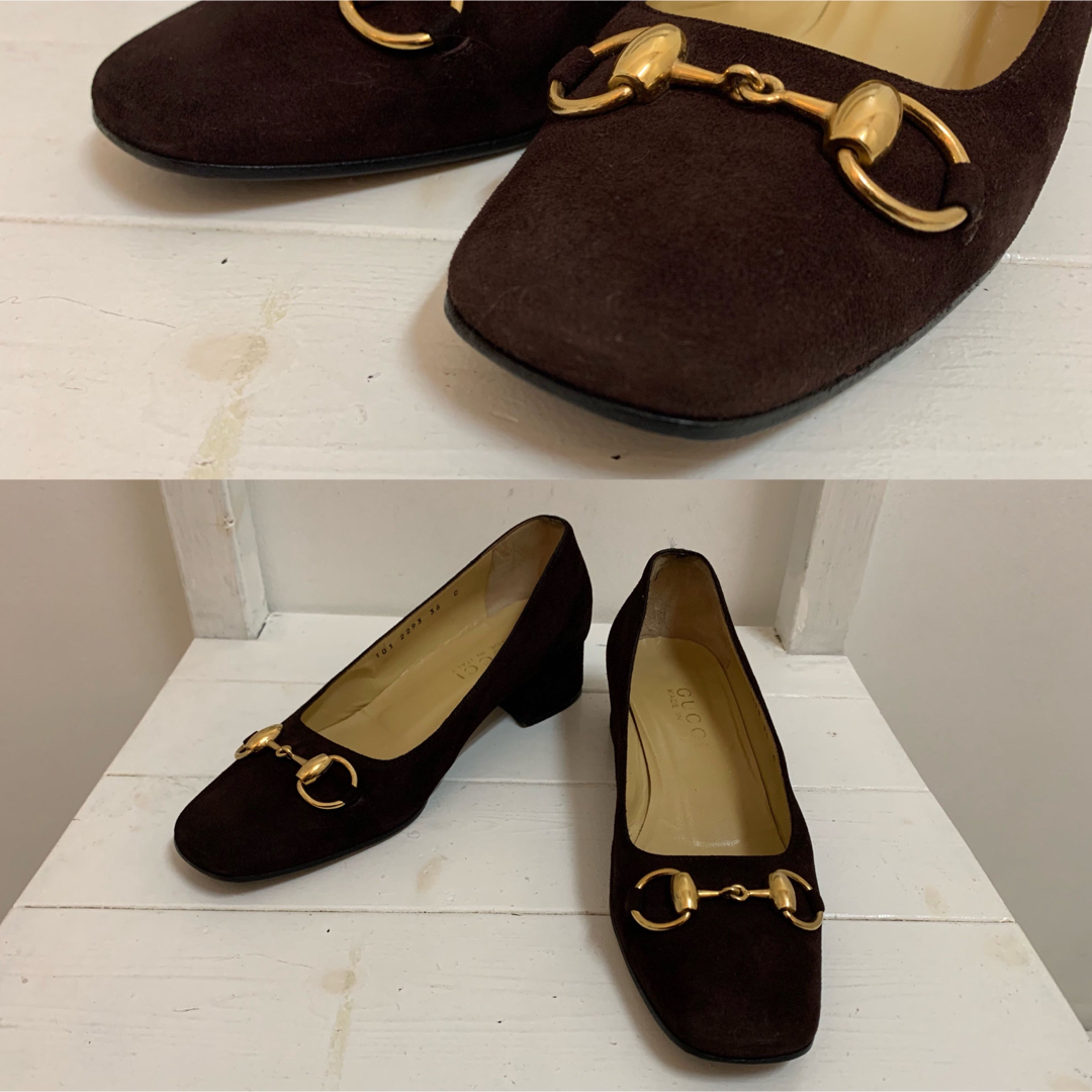 GUCCI VINTAGE ITALY製 ホースビット スエードレザーパンプス