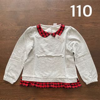 ベビーギャップ(babyGAP)のgap 襟付き　丸襟　カットソー　チュニック　チェック　グレー　110(Tシャツ/カットソー)