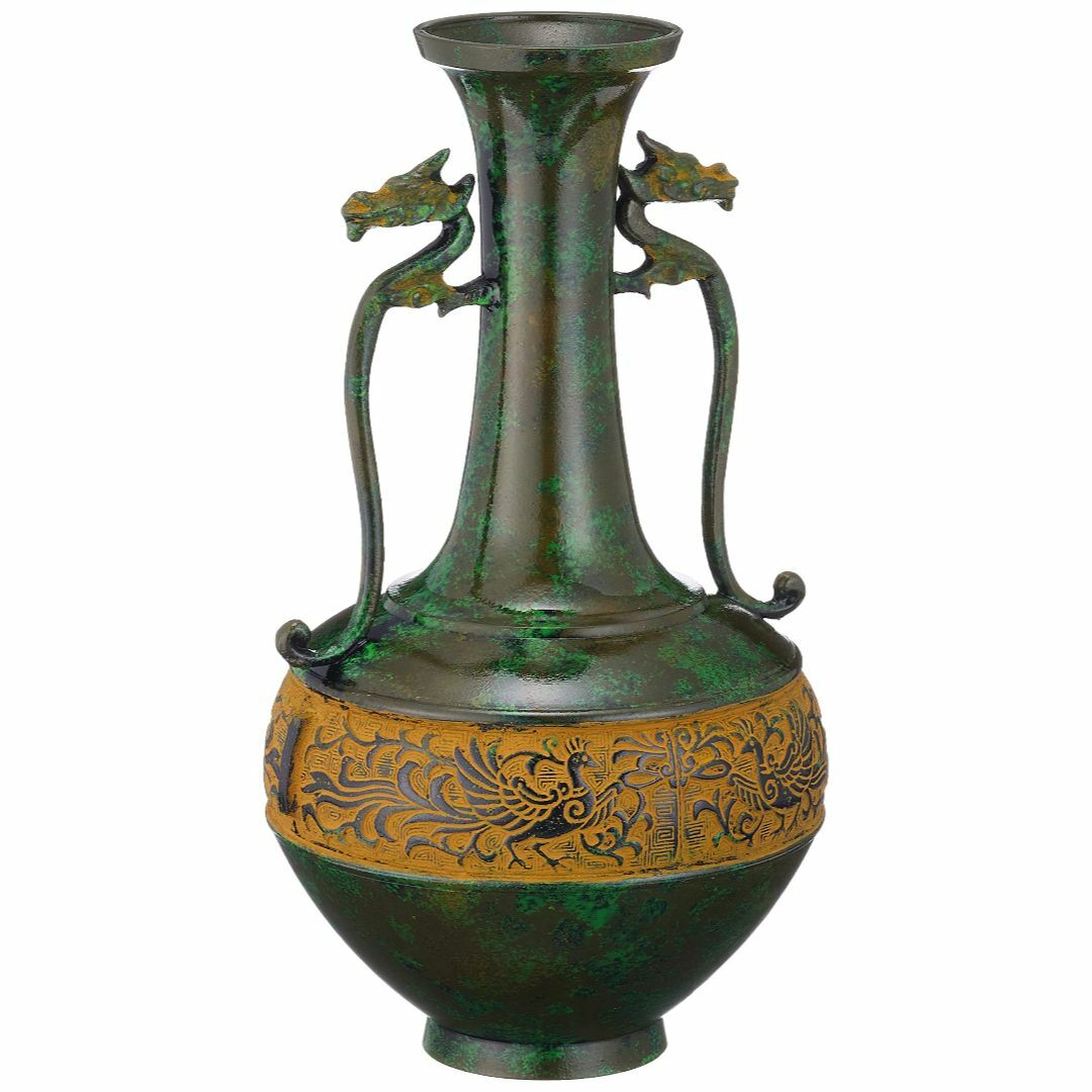 【特価商品】竹中銅器 銅製花瓶 竜耳瑞鳥 106-55