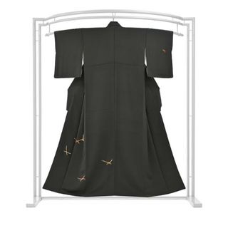 着物だいやす 240■付下げ■刺繍 羽織紐文 墨黒色 身長サイズ:M【正絹】【仕立て上がり着物】