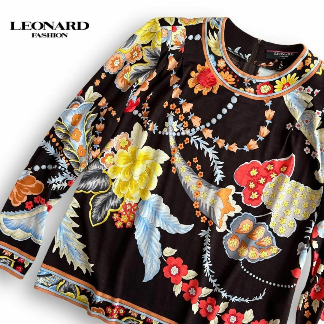 美品 LEONARD FASHION レオナール 長袖 ノーカラー ブラウス M-eastgate.mk