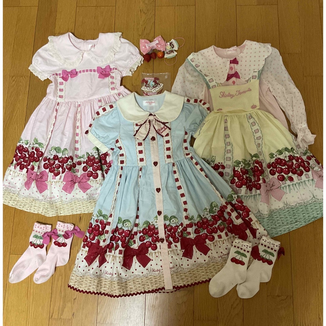 キッズ服女の子用(90cm~)シャーリーテンプル アリス　サックスワンピソックスとセット