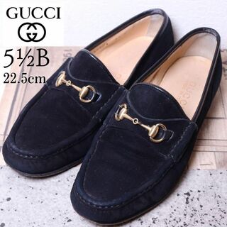 グッチ(Gucci)のGUCCI グッチ 22.5 スエード ホースビット ローファー 黒(ローファー/革靴)
