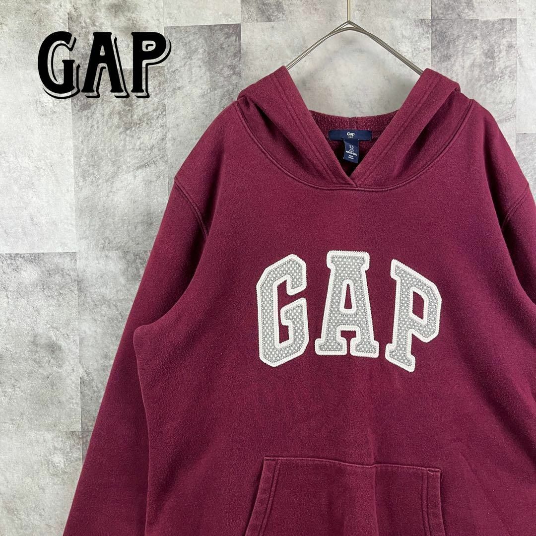 gap ギャップ プルオーバーパーカー 刺繍デカロゴ ボルドー L | フリマアプリ ラクマ