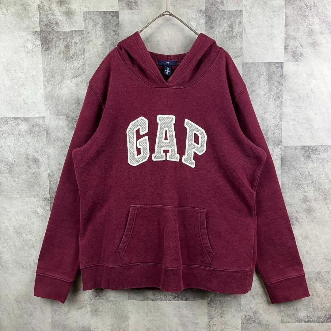 gap ギャップ プルオーバーパーカー 刺繍デカロゴ ボルドー L