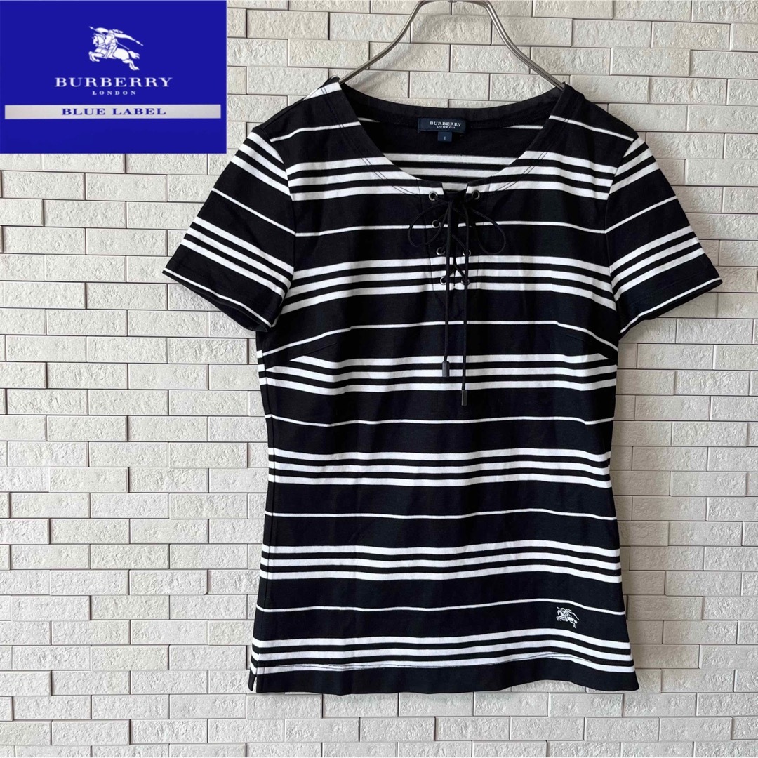 BURBERRY(バーバリー)のBURBERRY バーバリーロンドン　半袖カットソー　Tシャツ　ボーダー　白×黒 レディースのトップス(Tシャツ(半袖/袖なし))の商品写真