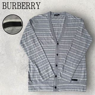 美品 BURBERRY LONDON バーバリー ボーダー カーディガン グレー(カーディガン)