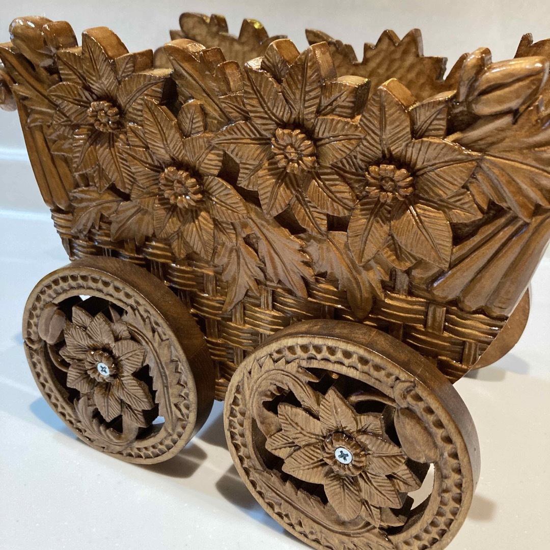 木製 花籠 手押し車 手づくり 手彫り 美品 dev.unilibre.edu.mx